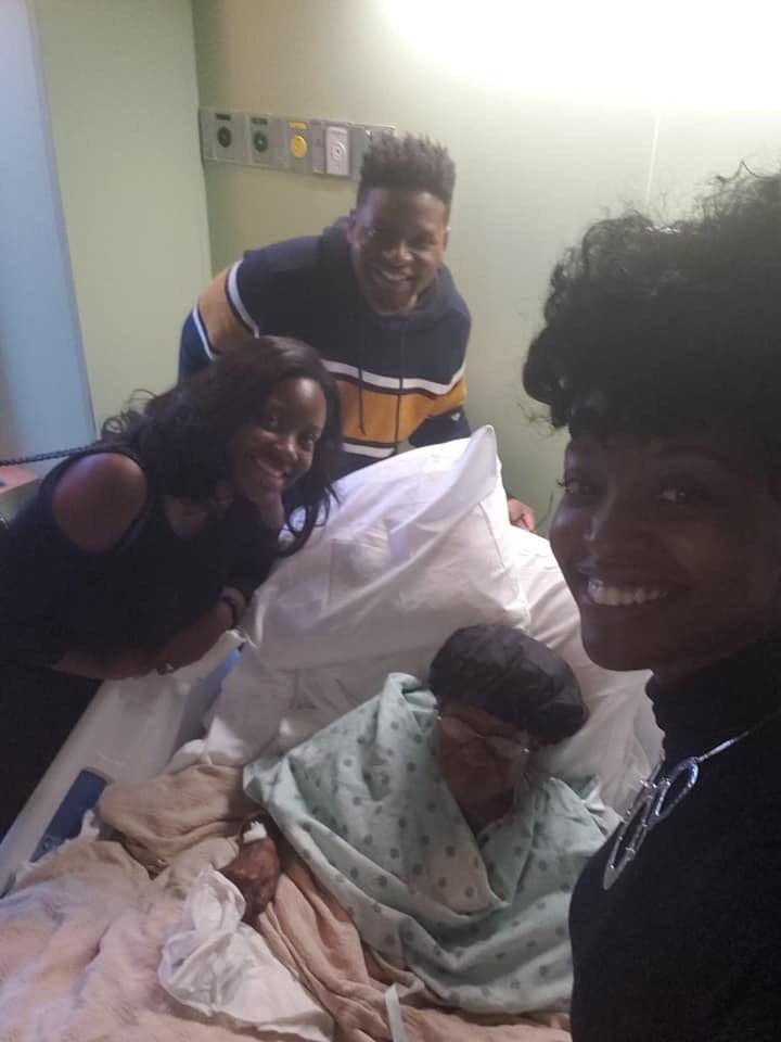 GWC2's tweet photo. Happy 105th birthday grandmother!  Thanks for all the prayers and well wishes. She’s doing much better and will hopefully be out of the hospital soon! She was not happy because we had a big party planned that was cancelled, but we all came to see her and celebrate anyway! ❤️ https://t.co/5mlCGNoiXu