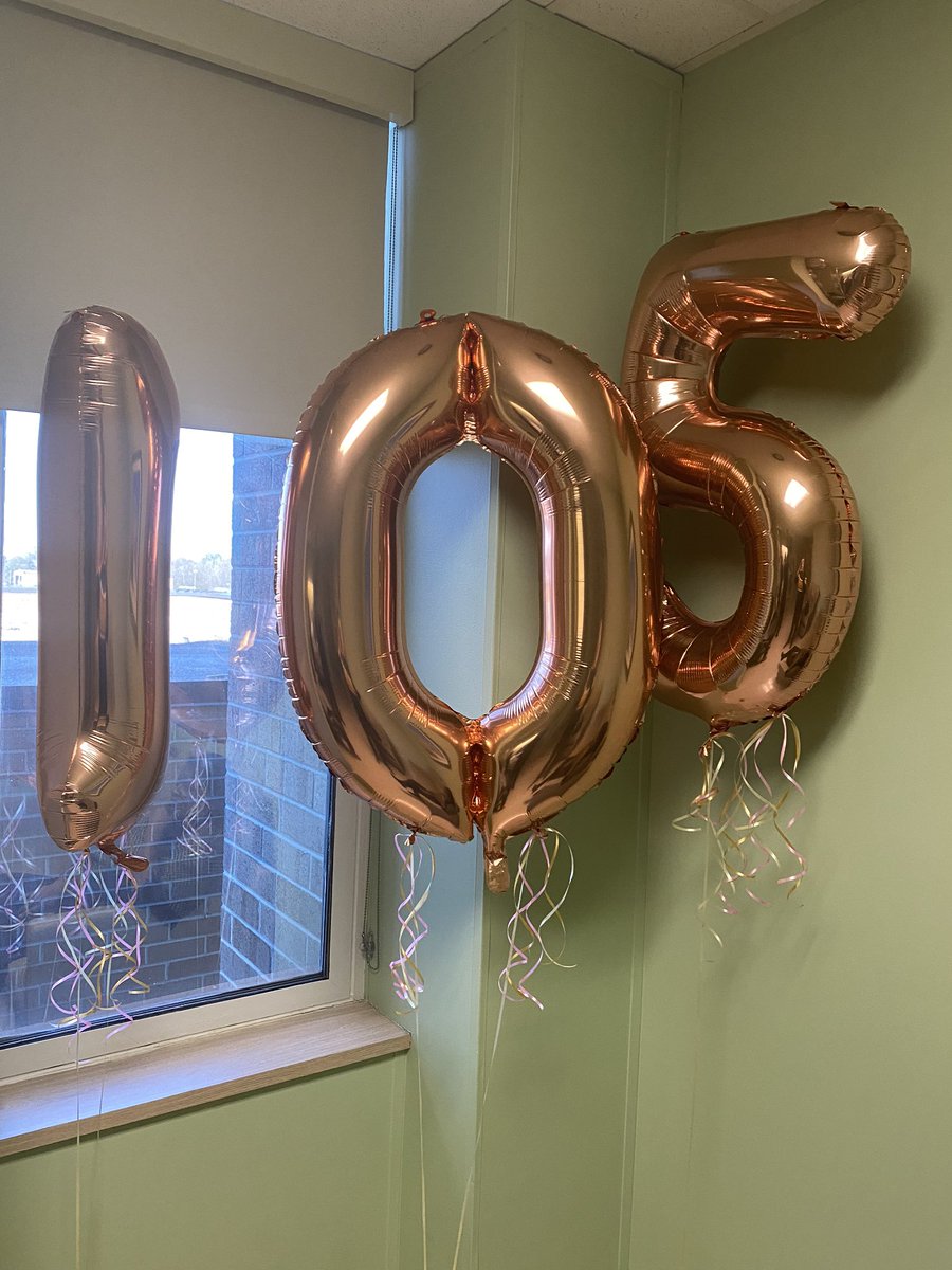GWC2's tweet photo. Happy 105th birthday grandmother!  Thanks for all the prayers and well wishes. She’s doing much better and will hopefully be out of the hospital soon! She was not happy because we had a big party planned that was cancelled, but we all came to see her and celebrate anyway! ❤️ https://t.co/5mlCGNoiXu