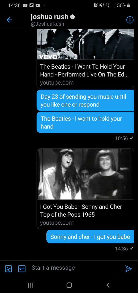 I got bored.  @JoshuaRush Sonny and cher - I got you babe