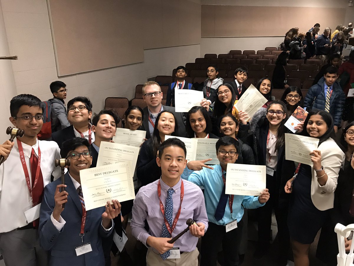 TeacherTechGuy1's tweet photo. After a long and rewarding day @michiganstateu the @bpbroncos MUN team crushed it with a record number of awards. BPMS students won multiple awards in each committee including 3 best delegates and the overall best delegation award for the entire team. #RCMUN https://t.co/APsuk6UZBl