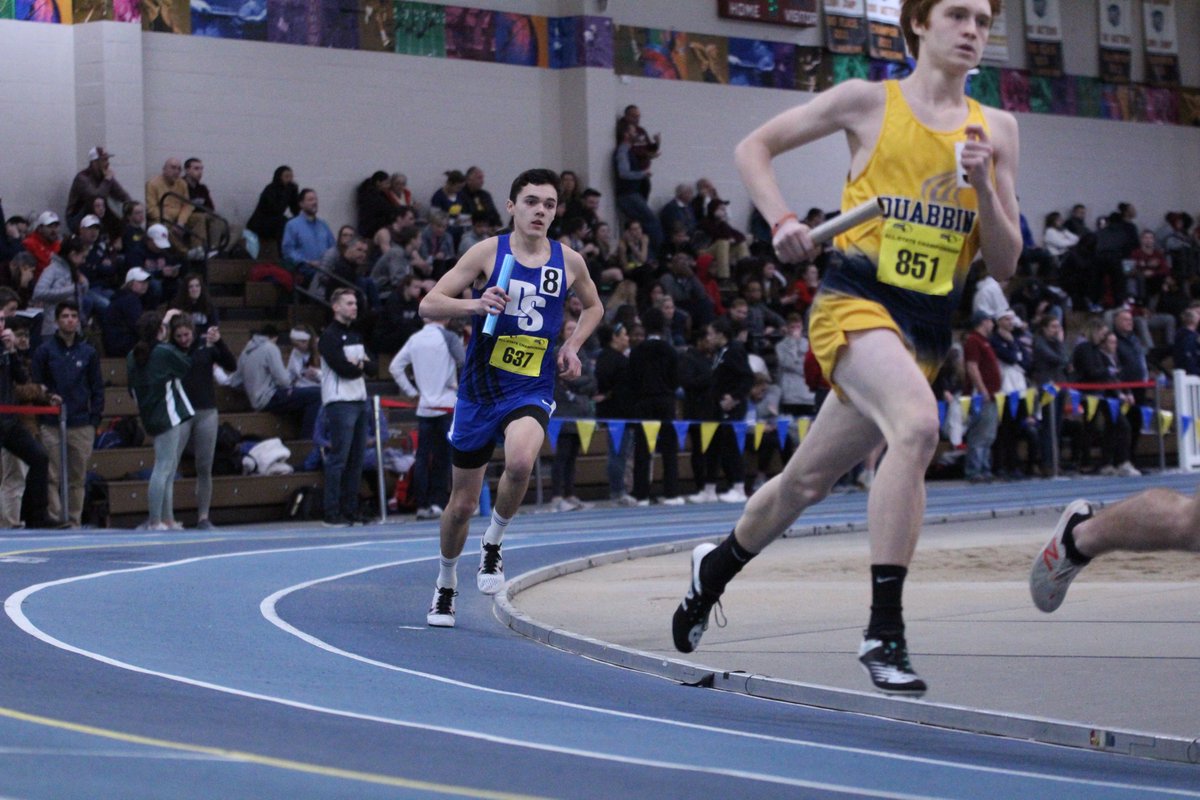 dscoachbennett's tweet photo. Action shots of the 4 x 800 relay team that broke their own school record today. https://t.co/CcT9ZItBUm
