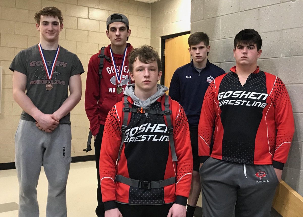 SBAAC League results
Goshen Team 5th place
120 Huff 1st
132 Dunn 1st
145 Woodward 3rd
152 Hill 4th
285 Helenthal 4th