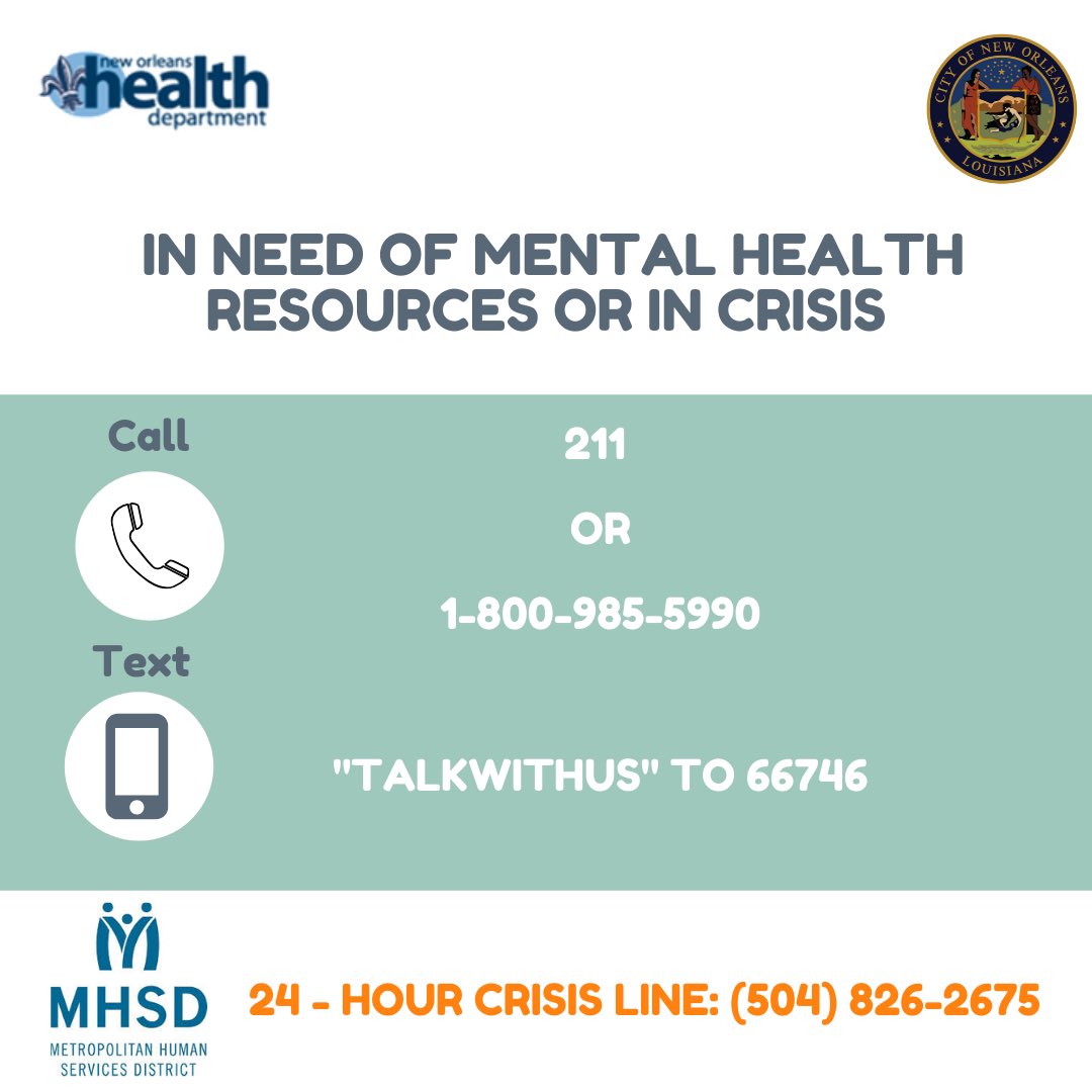 nolahealthdept's tweet photo. Due to tonight’s tragic accident during the Krewe of Endymion parade, mental health and 24-hour crisis services are being offered to those in need. https://t.co/p6cMDM0TzK