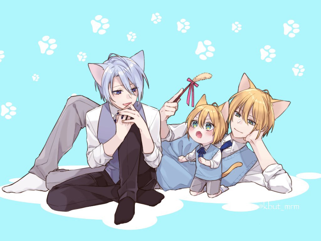 multiple boys 3boys animal ears male focus cat ears blonde hair cat boy  illustration images