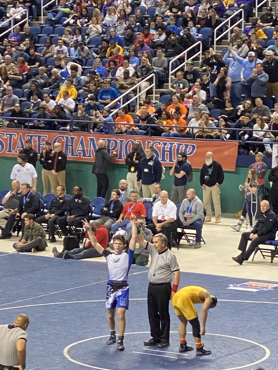 MHSBlueDevils's tweet photo. Congratulations Isaac Shaw, two time 4A State Champion, in two different weight classes! @NCHSAA @nchsaawrestle @MHS_wrestlingBD https://t.co/pPVLHCEGza