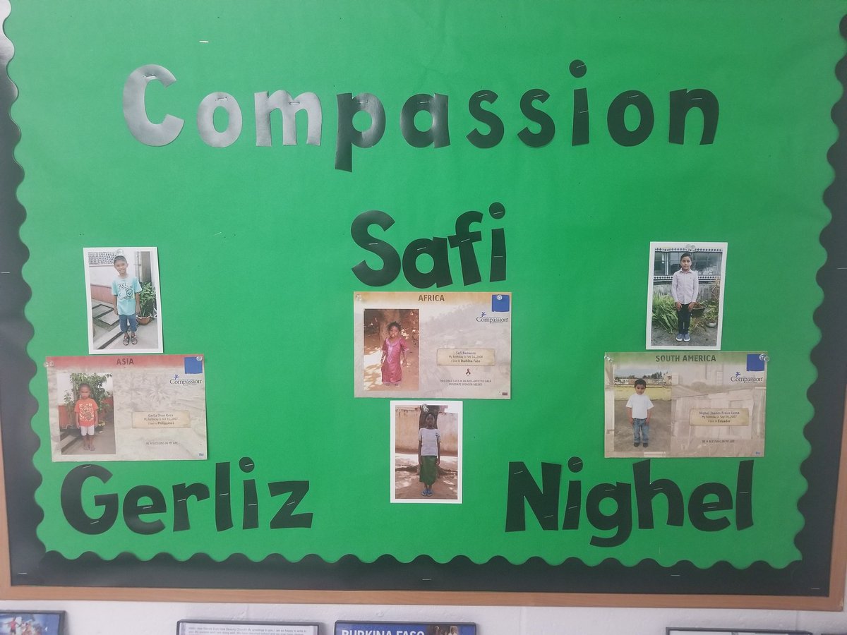 nbbcYroc's tweet photo. The @compassion area is coming together! We've sponsored each of these kids now for almost 8 years. Reading their letters and seeing their updated pictures showing how much they've grown is so fun!

#Gerliz #Safi #Nighel https://t.co/rLlh7YbHpJ