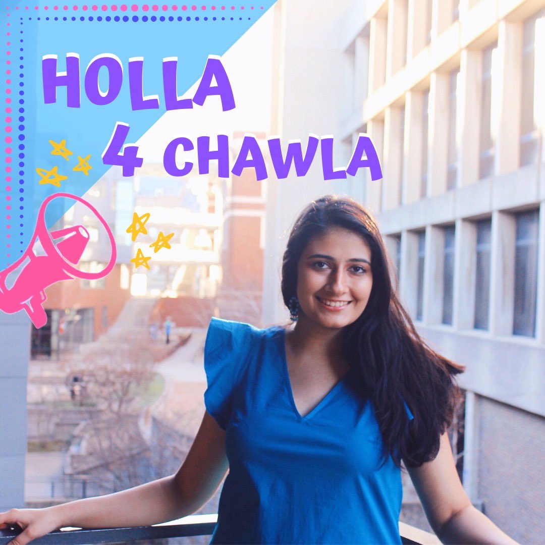 🗣 Hey it’s Neha!!! I‘m running for Student Government Senator-At-Large and in this role I promise to obtain my goals:

• Give Back to Cincy
• Innovate Through Technology 
• Connect UC

Follow me for more updates throughout this campaign szn❕
#holla4chawla
