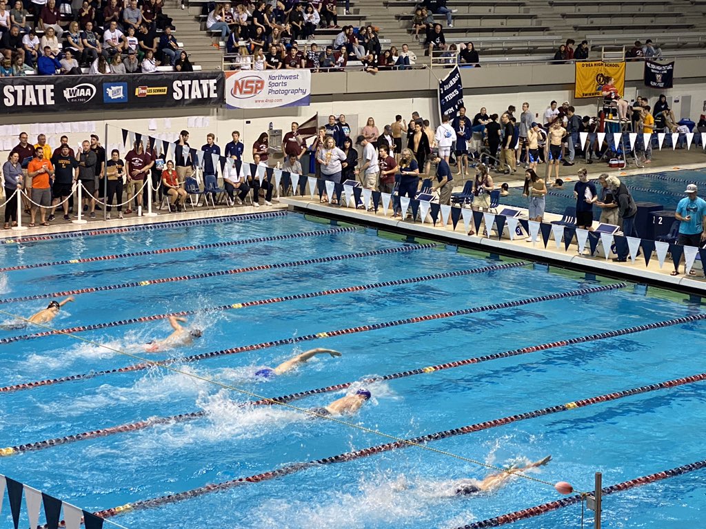 WSHSAthletics1's tweet photo. Lighting Strikes Twice! 

Tate Ingraham destroys his school record in the 100FR with a 47.41! Wins his finals heat. Finished the day with the 6th Fastest time at the WIAA 3A State Championships. @westseattleblog @WSBoosterClub 👏🏼🏊🏻‍♂️😼🐾 #WestSeattle #GoWildcats #BleedBlue https://t.co/yXjN3bMVur