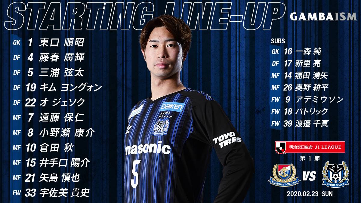 ガンバ大阪オフィシャル Twitter પર J1 第1節 横浜fm戦 スタメン発表 遠藤保仁 選手が21年連続開幕 スタメンでj1最多タイとなる631試合目の出場へ そして 奥野耕平 選手が初のj1メンバー入り 前年王者を倒し開幕勝利へ 共に戦い 勝利を ガンバ大阪オフィシャル Twitter પર J1 第1節 横浜fm戦 スタメン発表 遠藤保仁 選手が21年連続開幕 スタメンでj1最多タイとなる631試合目の出場へ そして 奥野耕平 選手が初のj1メンバー入り 前年王者を倒し開幕勝利へ 共に戦い 勝利を