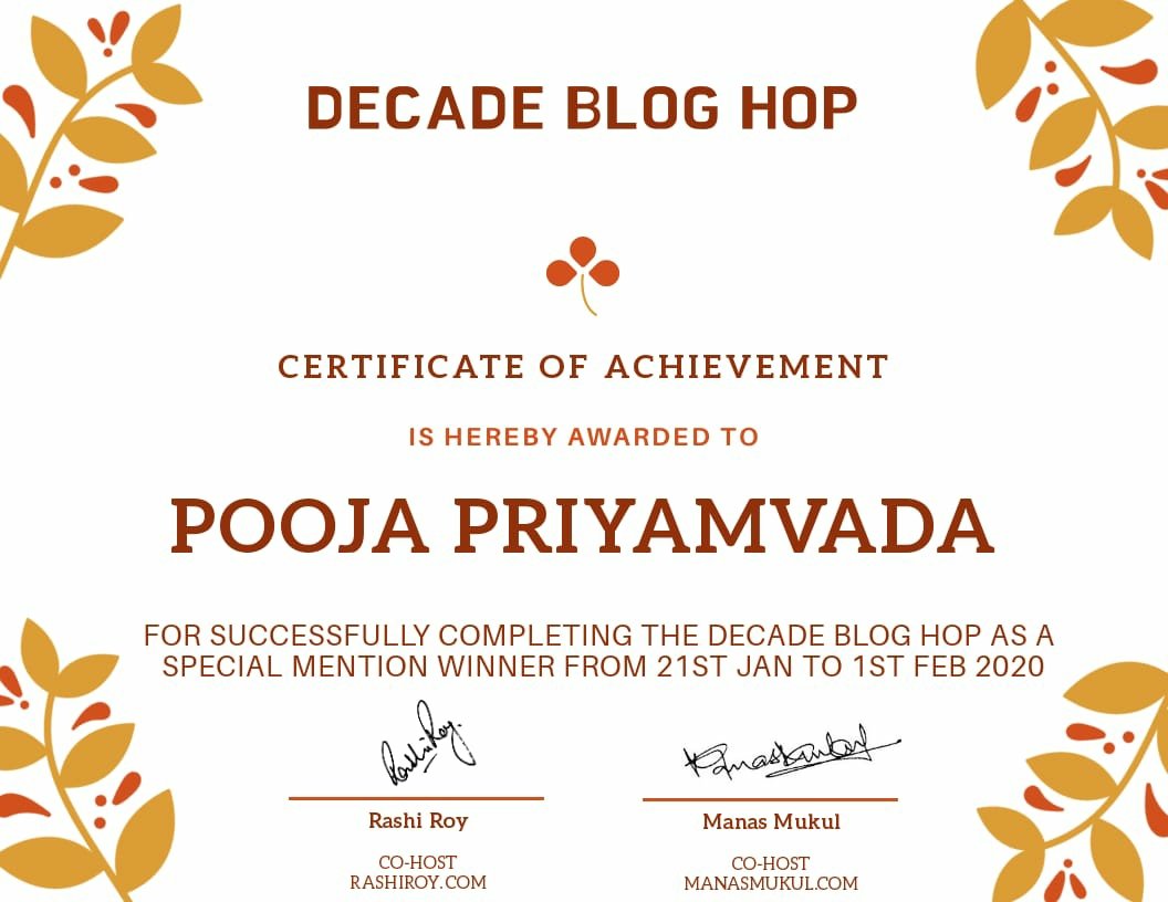 PoojaPriyam_'s tweet photo. Thanks @RoyrashiRR and @manasmukul for organising this #DecadeHop #RRxMM

It was a wonderful experience, especially the culmination of it in a special mention amongst so many accomplished bloggers. https://t.co/10Ol9t1RWK