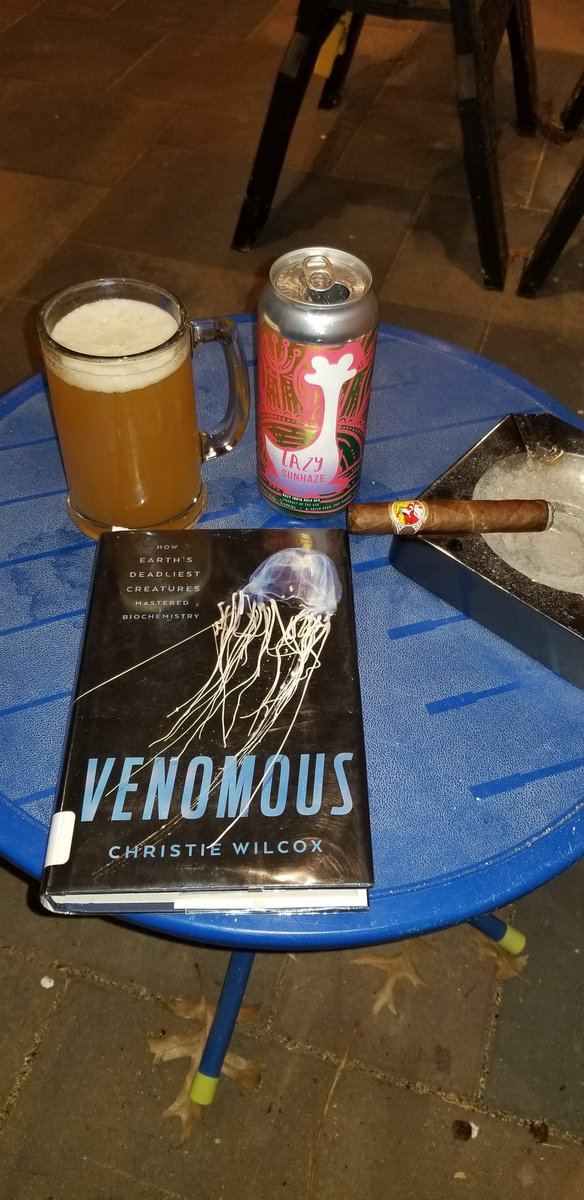 #OnTheBlueTable this evening with; @LaGloriaCubana Wavelle, @OozlefinchBeers Lazy Sunhaze IPA, and Venomous - How Earth's Deadliest Creatures Mastered Chemistry by @NerdyChristie