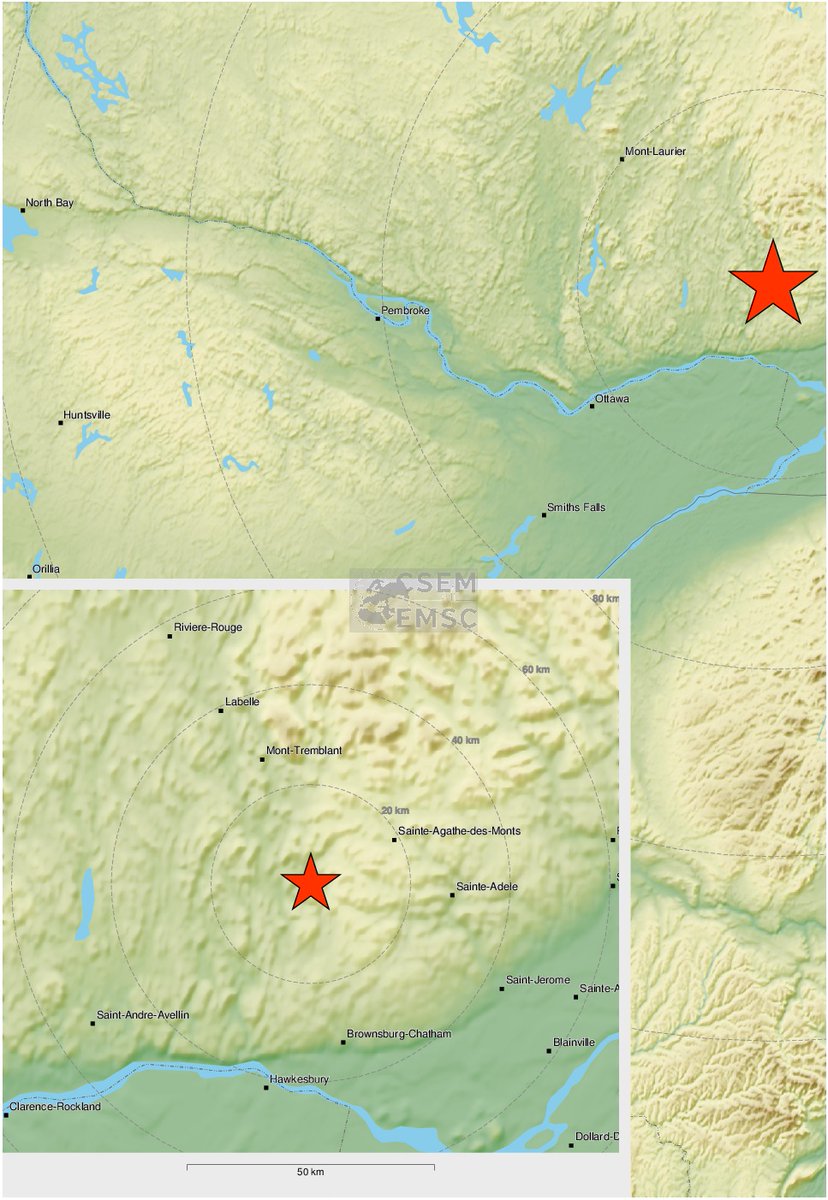 LastQuake's tweet photo. Felt #earthquake (#séisme #TremblementDeTerre) M2.9 strikes 29 km W of #Sainte-Adèle (#Canada) 1hr 19min ago. Please report to: https://t.co/jqnUBLNoei https://t.co/bqK6wxqRZV