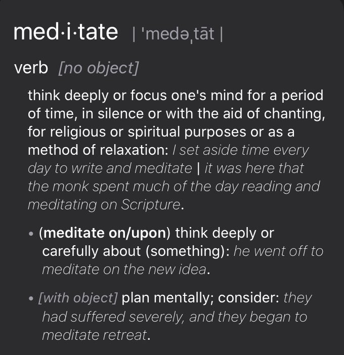 Day 19 down of  @naval's 60 day Meditation ChallengeThis practice of letting thoughts run through your mind for 1hr is so different from the spiritual or dictionary definitions of "meditate" that I think we need a new word for itIt's not breath focus or "thinking deeply"...