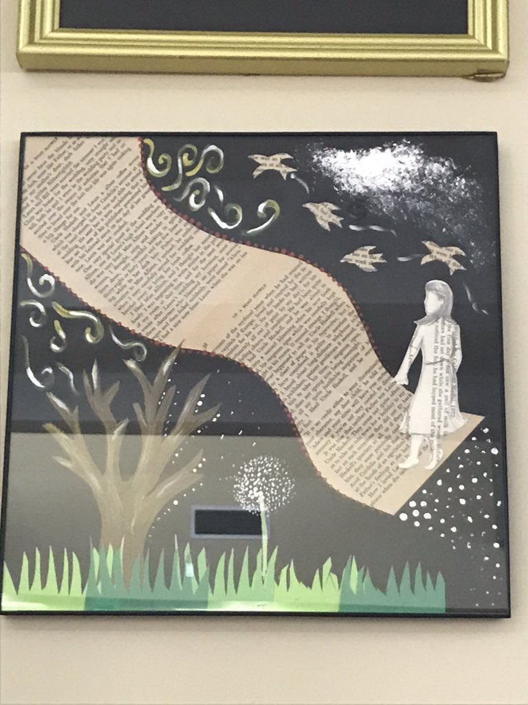 Librarygal05's tweet photo. @susanorlean Went to Central library today to see my artwork on display. It’s a collage representing #librariesoflapl journey I made a couple of years ago visiting all 73 libraries. Took grandsons & daughter to enjoy the beauty of my former workplace #mydayinla @LAPublicLibrary https://t.co/E0MIbZSH6Z