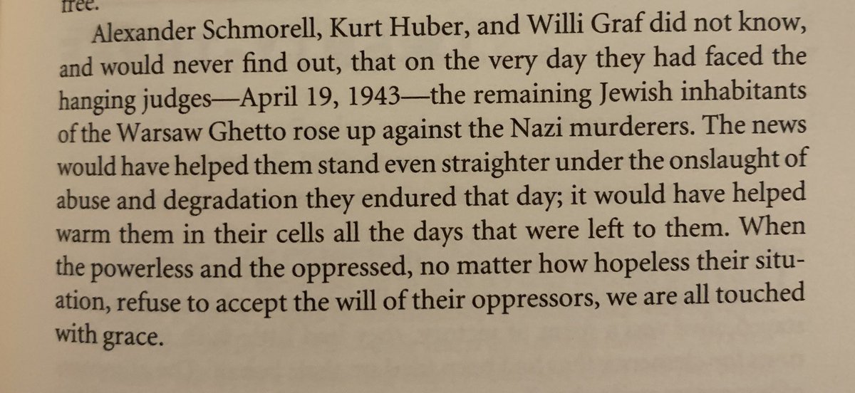 Yesterday was the anniversary of the murder of Sophie Scholl by the Nazis, a uni student who stood up against the regime with friends who named themselves the White Rose. I have never forgotten this quote, about the day 3 of her friends were killed, from a book written about them