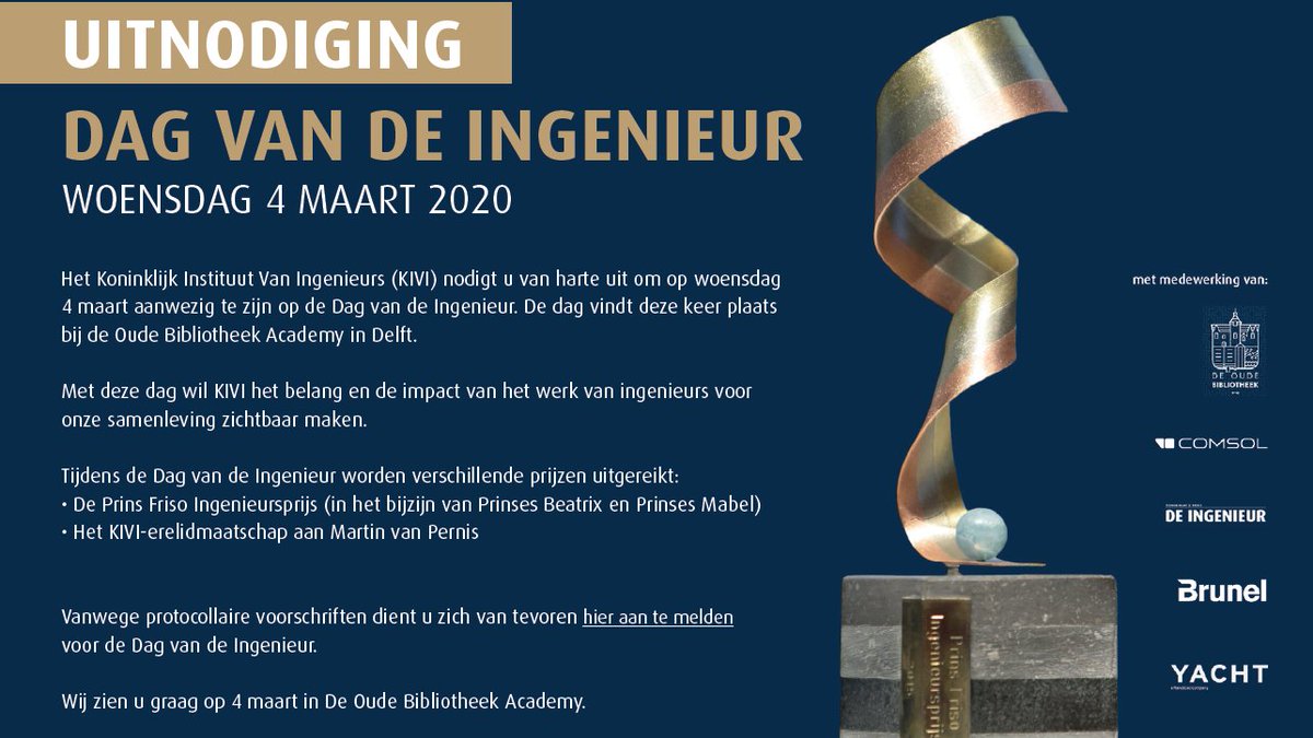 Heb jij je al aangemeld voor de Dag van de Ingenieur? Doe dat dan nu en verzeker jezelf van een plek: bit.ly/38SpSWL