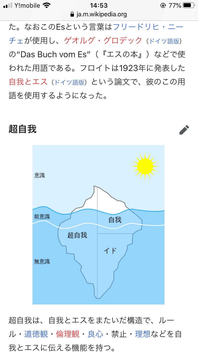 アンゴラ ハズクじっじをすこれ Auf Twitter メイドインアビスの アビス ってフロイト派の言う 自我 エス 超自我 の構造となんとなく似てるなぁと 第5層 なきがらの海 が自我の水面だとすると 第6層からは エス 根源的な衝動 欲望の領域 に当たり