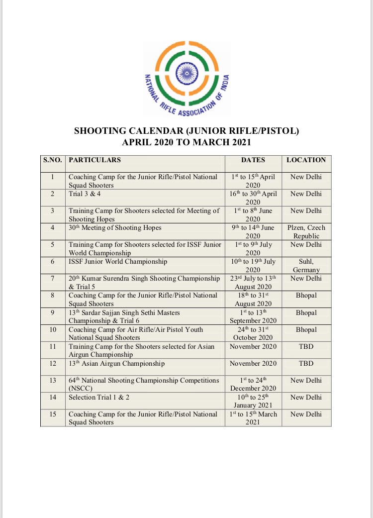 001_NSA's tweet image. Shooting calendar 2020