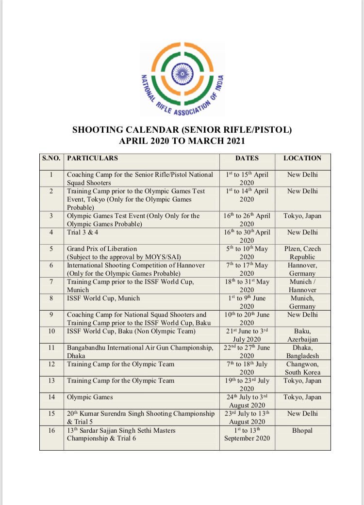 001_NSA's tweet image. Shooting calendar 2020