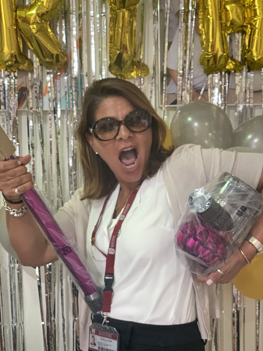 LauraDowlman1's tweet photo. Happy Birthday to the most inspiring Principal! ❤️@vhpsprincipal  Just look at the joy on her face with her birthday Dyson cleaner!  😂 #cleaningmakesherhappy #vhpsthelittlethings #bitcrazy https://t.co/jJZu2kKNJP