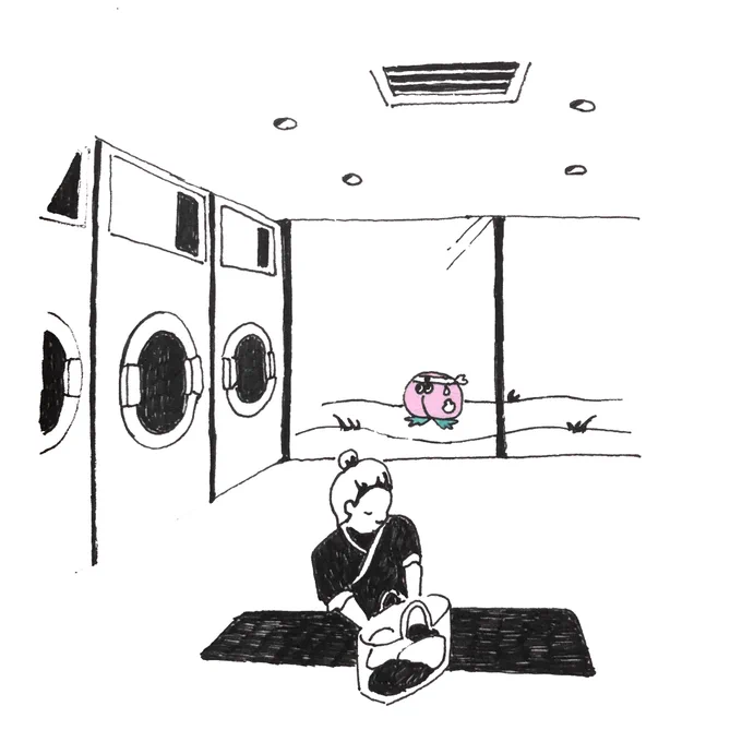 ②
おばあちゃんは洗濯をしています。 