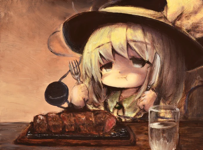 2ポンドくらいのステーキを美味しいんだか美味しくないんだかよくわからない顔でもにゅもにゅゆっくりゆっくり時間をかけて召し上がるこいしちゃんさん 