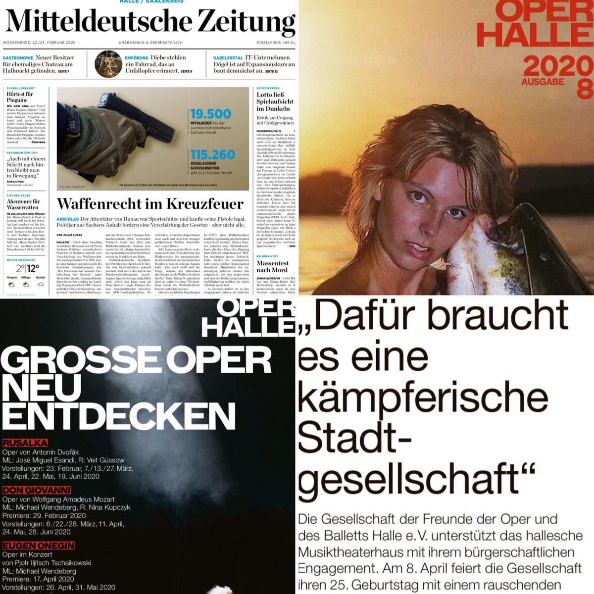 Für kulturinteressierte Leser lohnt sich an diesem Wochenende die Lektüre der #MitteldeutscheZeitung ganz besonders. Heute in der Ausgabe #Halle beigelegt, die 8. Ausgabe des Programms der @OperHalle. Erinnert grafisch ein wenig an das stilprägende #jetzt-Magazin.