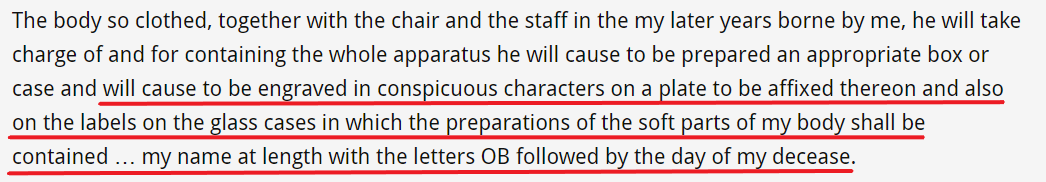 But the new glass case appears to be missing the engraved plate called for in the will.  @ucl &  @uclnews, please rectify this ASAP! 5/5