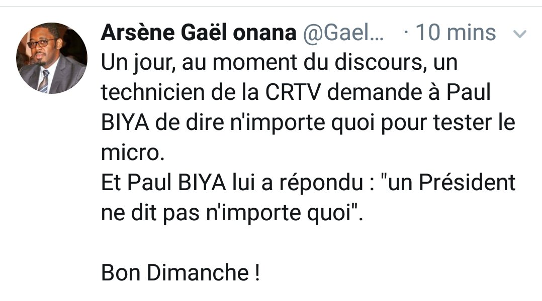 NdegueYannick's tweet photo. J'aime @PR_Paul_BIYA 
@Elysee @EmmanuelMacron https://t.co/KszU7iNcBE