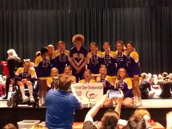 elkhorncheer's tweet photo. Excellent weekend for us! We are State Champs in Varsity Large Coed, Varsity Large Non Stunt and JV Non Stunt. All 3 received their highest scores of the season and hit zero! 💜💛 
#elkhorncheer #eahsgo #1herd #thatswhatwewant #familyon3 https://t.co/WLqN8PcldF