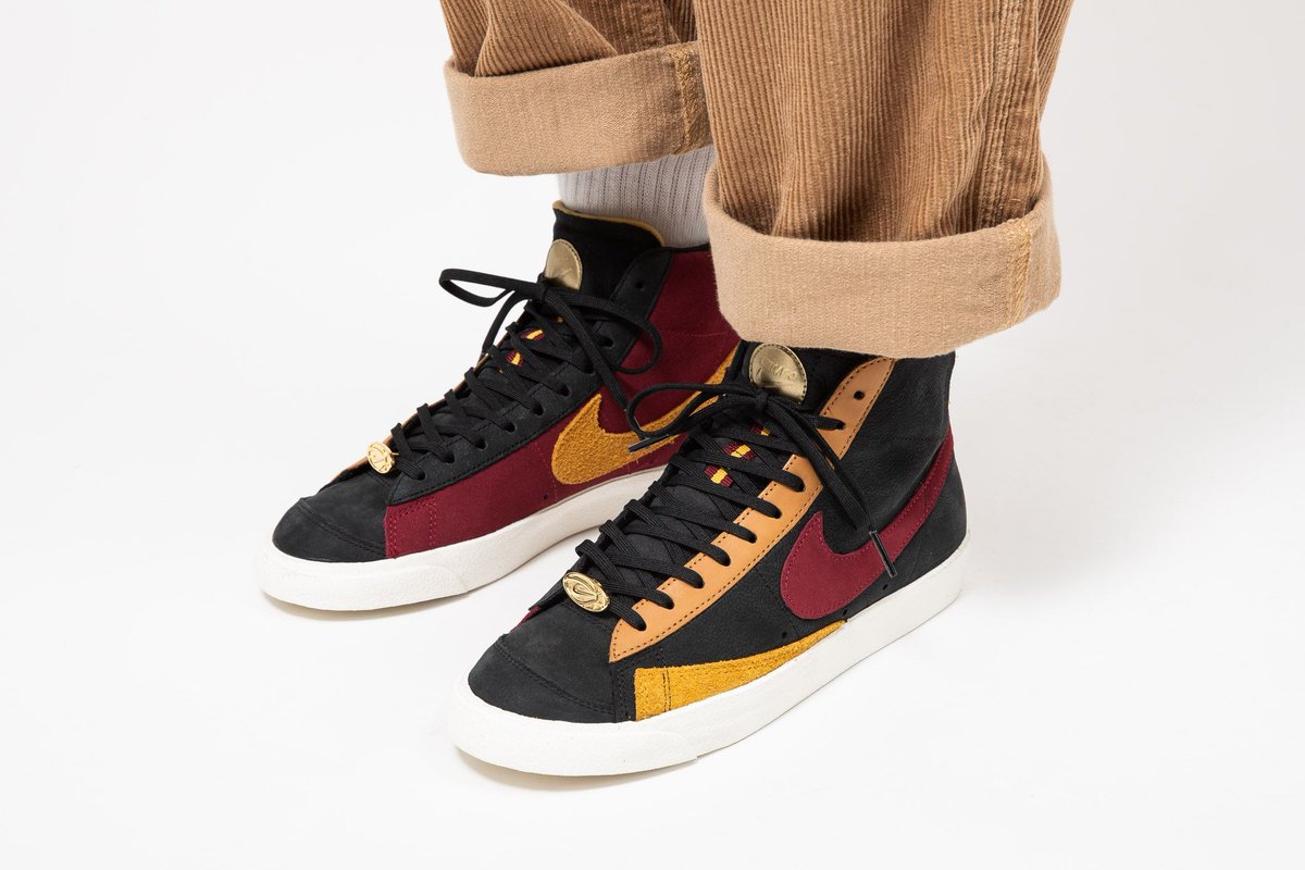 nike blazer mid 77 black team red university gold