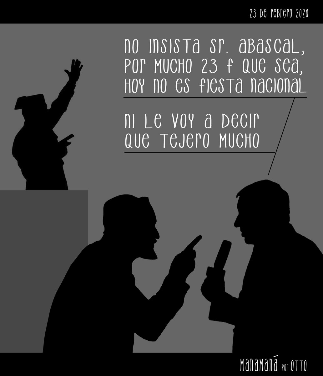 manamaniatico's tweet photo. 23 febrero 2020
MANAMANÁ
#viñeta #humor #humorgrafico #HumorGrafico #Politica
#politicamenteincorrecto #abascalenrtve #23Feb #GolpeDeEstado https://t.co/3hEjgProx3