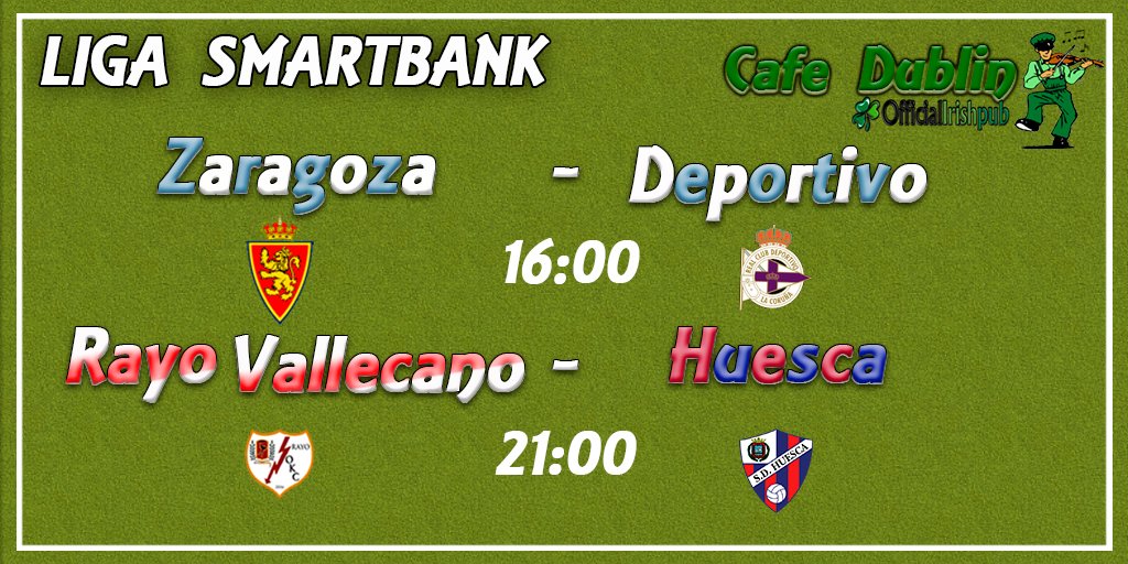 cafedublin's tweet photo. #LigaSmartBank @RealZaragoza @RCDeportivo @RayoVallecano #valladolidzaragoza #RayoHuesca 
@SDHuesca  @RZFans #pantallasgigantes #Futbol #football #Guinness #futbolenlosbares @cafedublin  @zgzguia @Guinness_Spain @OIP_Official @redaragon @zaragenda
 @Ocio_Zaragoza @guiadezaragoza https://t.co/9oP69cqZJs