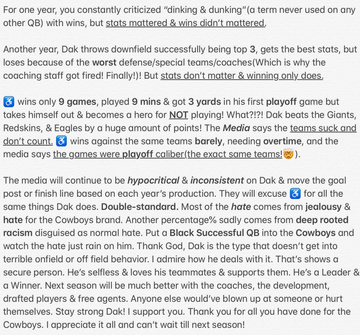 omz007's tweet photo. #Cowboys #CowboysNation #DallasCowboys #DC4L #CowboysFam #Dak #D4K #IBackDak #MediaHate #FakeSportsNews #Racism #Hypocrisy #DoubleStandard #StopTheHate
@CowboyJobu @E2BLUEntertain1 @LawsNation @VochLombardi @MyCowboysFamily @Space_Cowboy_17 @Shangolive @DJ_2_U https://t.co/9KEOS3t8cO