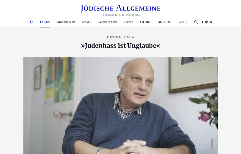 Unser christlicher Vorsitzender <a href="/StaffaChristian/">Christian Staffa</a> im Interview mit der <a href="/JuedischeOnline/">Jüdische Allgemeine</a>: »Judenhass ist Unglaube«. <a href="/kirchentag_de/">Dt. Ev. Kirchentag</a> <a href="/EKD/">Evangelische Kirche</a>  juedische-allgemeine.de/politik/judenh…