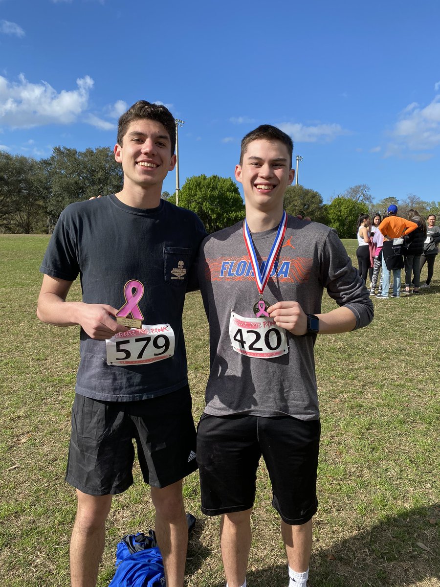 jill_colombo's tweet photo. Third and fourth place winners, Zander Lovchuk (left) and Josh Avera (right) close out the 5K for breast cancer by receiving their medals. https://t.co/lYNCGE1U6Y