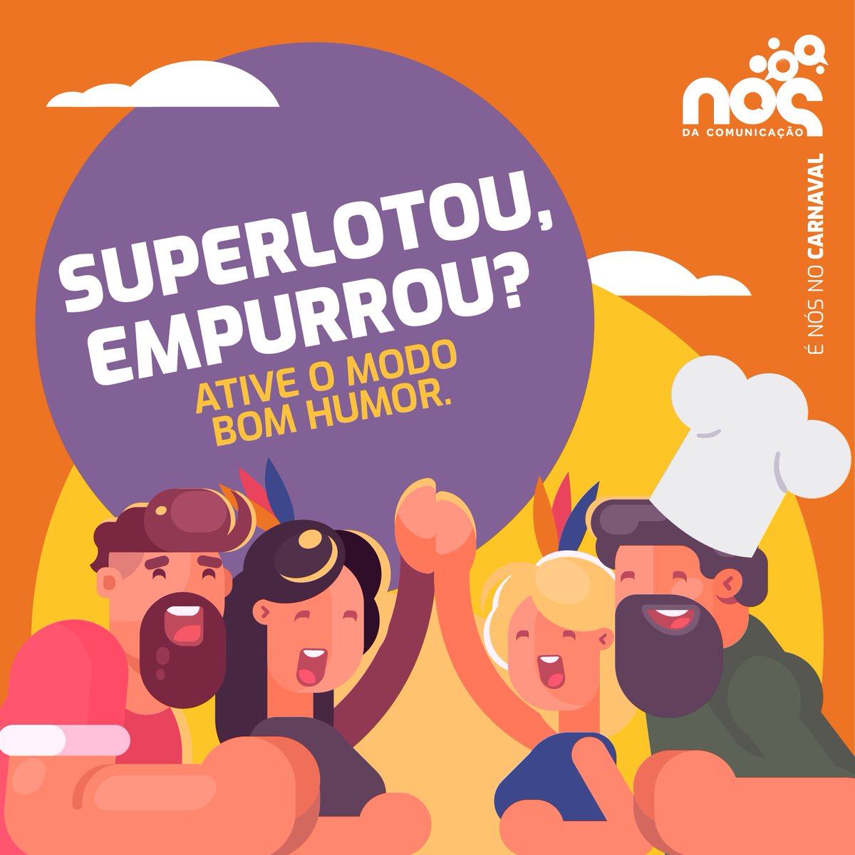 noscomunicacao's tweet photo. Bom humor é um dos nossos valores. E a gente leva para o bloco. Leve você também. E na pele, além da purpurina, leve o protetor solar para curtir todos os dias de folia sem insolação #ficaadica #carnaval2020 https://t.co/FE7446QEwh