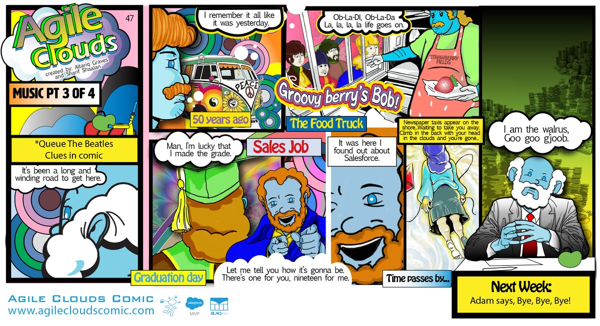 Sharif_Shaalan's tweet photo. New Comic! Bob reflects on his road to success. Queue The Beatles!
Agile Clouds #47 โ "The Long And Winding Road."
https://t.co/A7Y6Qm8wAI
#salesforce #agile #AgileCloudsComic #SalesforceSundayComics https://t.co/50kWaQZb0l