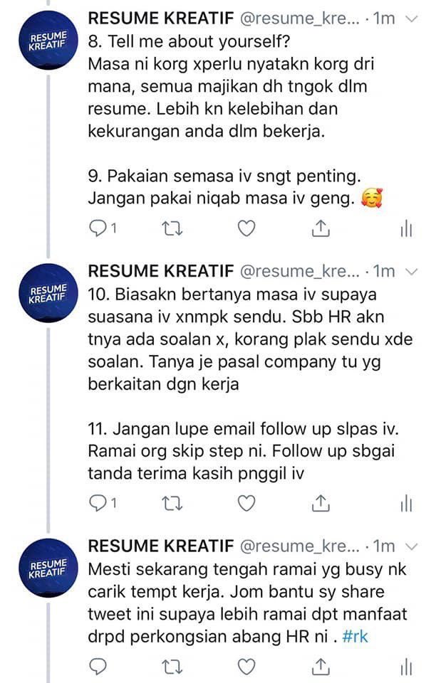 aaizatnizam's tweet photo. Abang HR ni dah 5 tahun berkhidmat sebagai HR di sebuah company dan dia telah senaraikan 11 tip-tip terbaik untuk korang yang tengah apply kerja.

Kredit: Mau kerja https://t.co/CrfLsXWxEh