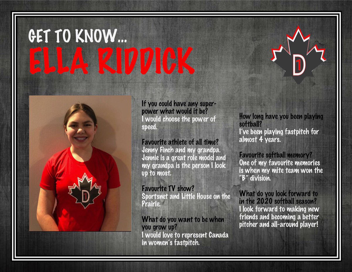 academy_d1's tweet photo. Happy softball Sunday — meet jr. academy member Ella Riddick! Ella is an very hard working athlete who catches on to new concepts extremely quick. She’s a very coachable player and has great softball goals in mind for her future! Can’t wait to see where softball takes her! 🥎🍁 https://t.co/JmVLaZibqn