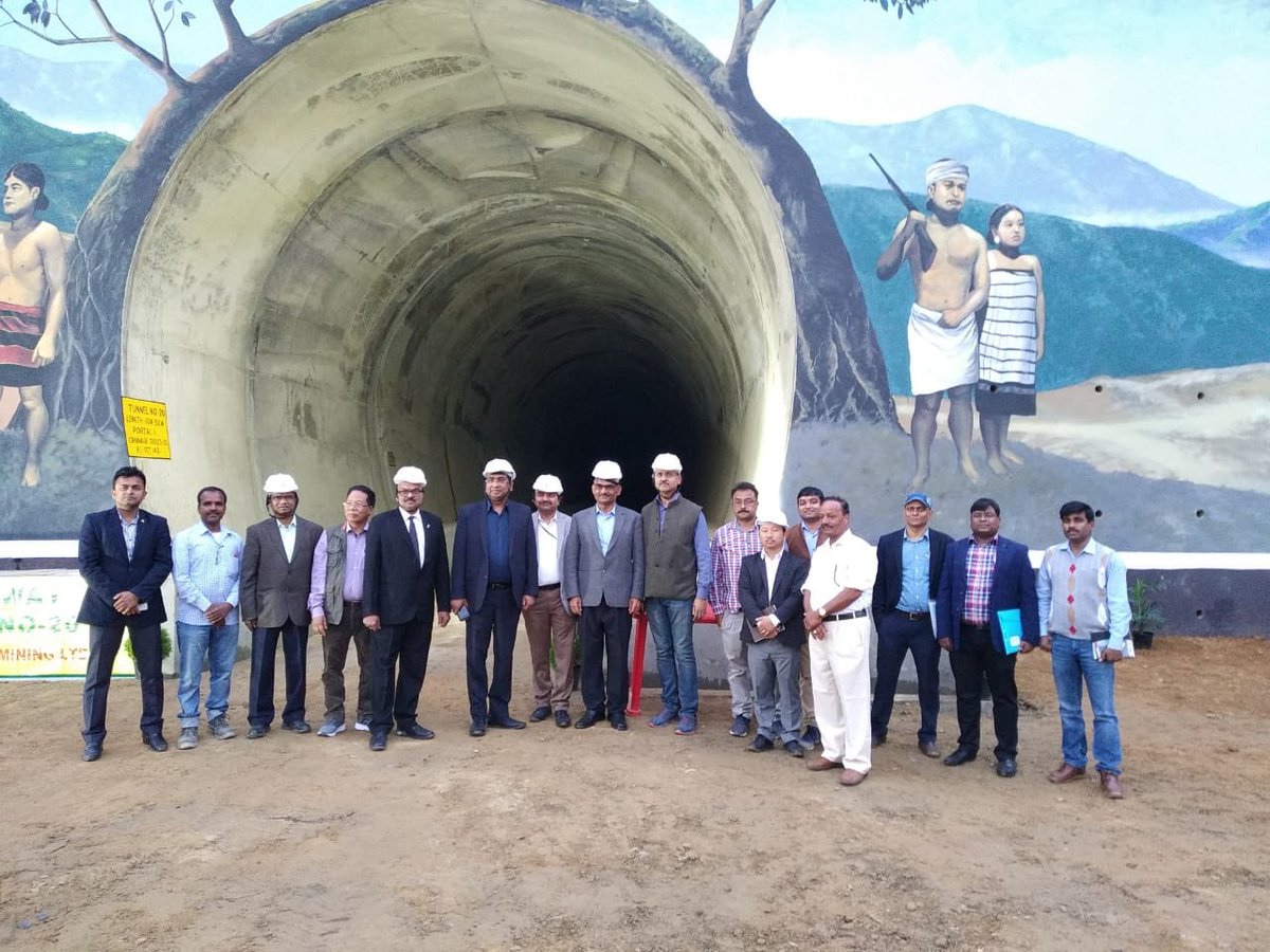 RailMinIndia's tweet photo. 52 Km Bairabi-Sairang Rail line in Mizoram, slated completion by 2022, is inspected by CRB Shri V K Yadav.

Project has 32(12.6 Km) tunnels, 142 bridges(including 102 m high pier bridge) &amp; 10 ROB/RUBs. It will provide connectivity to Mizoram and boost the economy of this region. https://t.co/xJmTxz7bmc