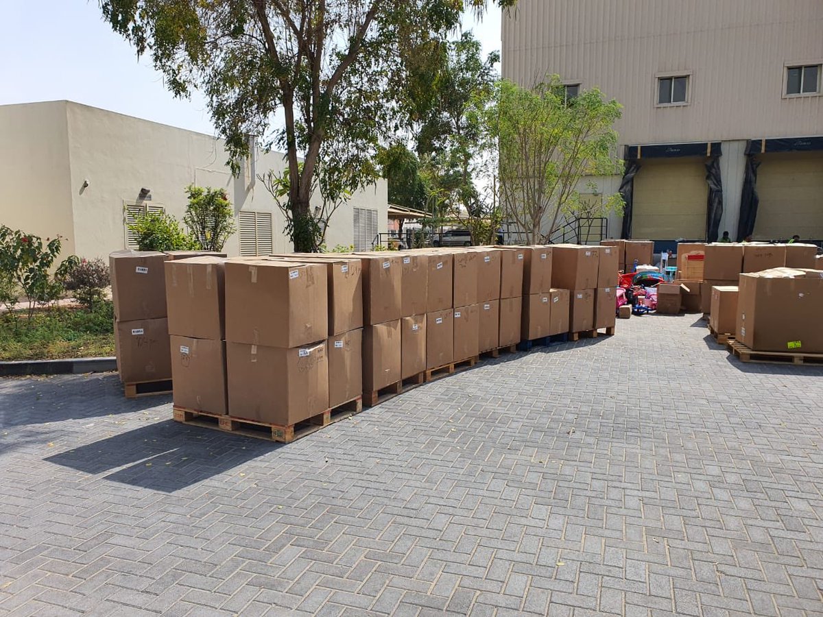 toyswithwings's tweet photo. We did it!
150+ boxes 
60+ volunteers
Thousands of toys and other items were sorted out in #Dubai.
Thanks everyone for your great efforts. 
Big thanks to our amazing partner @elctoysme for all the support.
💙💚
These boxes will be soon delivered to amazing kids in #Jordan https://t.co/86S6Qyh3Wa