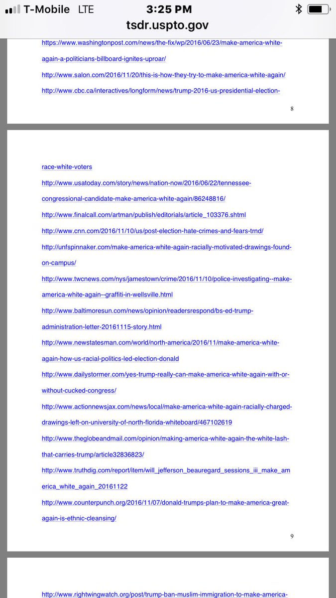 MaryPatFlynn1's tweet photo. @BreeNewsome @MelissaJPeltier To support cancellation of #MAGA CAMPAIGN ™️ @uspto on 12/6/16, I cited 10 pages of MAKE AMERICA WHITE AGAIN & MAKE AMERICA HATE AGAIN
10 PAGES
The day before 2016 election, I argued:
“It starts with Intellectual Property Rights, then Civil Rights, and finally, Human Rights" https://t.co/GALxNs6kYv