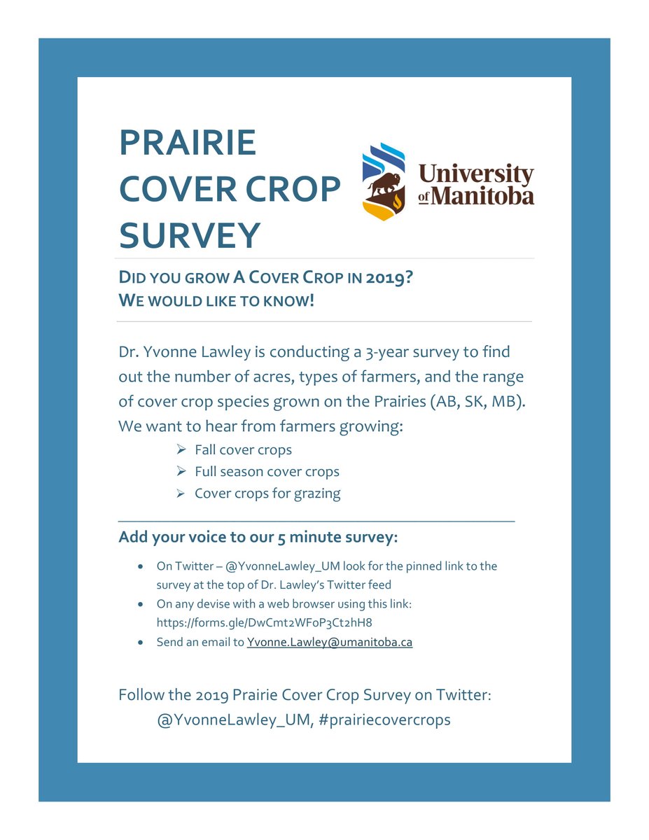 CallumMorrisons's tweet photo. We have reached 150 respondents to the Prairie Cover Crop Survey! Did you grow cover crops in AB, SK or MB in 2019? Add your voice at: https://t.co/MLlkkjZipd #MBAg #saskag #abag #westcdnag #AgTwitter #covercrop #covercrops #CdnAg #agriculture #farming #farmer #farm #mbfarming https://t.co/n6yCmc8DLQ
