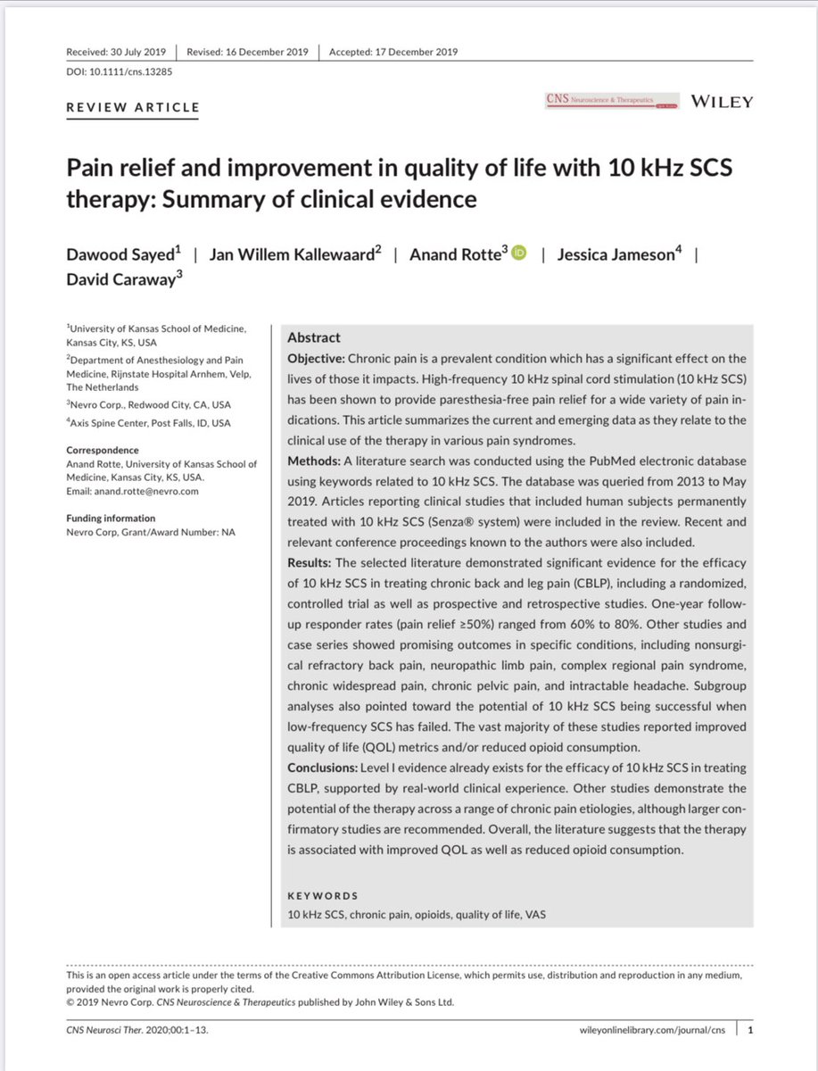 dsayed1's tweet photo. Kudos to all the co-authors who helped put together this review article on the growing body of evidence for #10kHz #scs. @ASPN_PainNeuro @JessJamesonMD @AnandRotte https://t.co/Q7EiVFWckq
