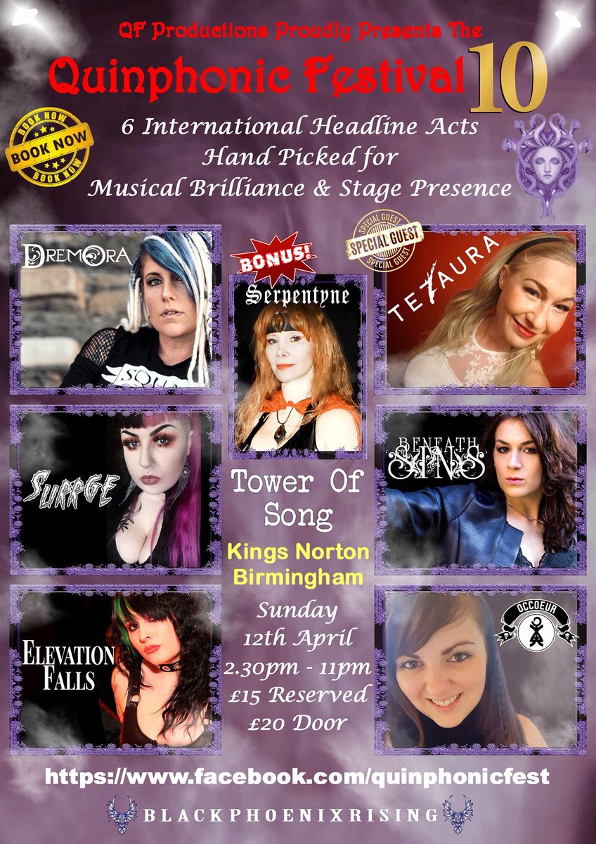 ElevationFalls's tweet photo. Come &amp; see us &amp; these awesome artists at Quinphonic Fest 12th April  @tosbrum @birmingham_live #Dreamora @TezauraOfficial @Surrge_Band #beneathsins @Occoeur #Serpentine https://t.co/Yvtzbhw1M2