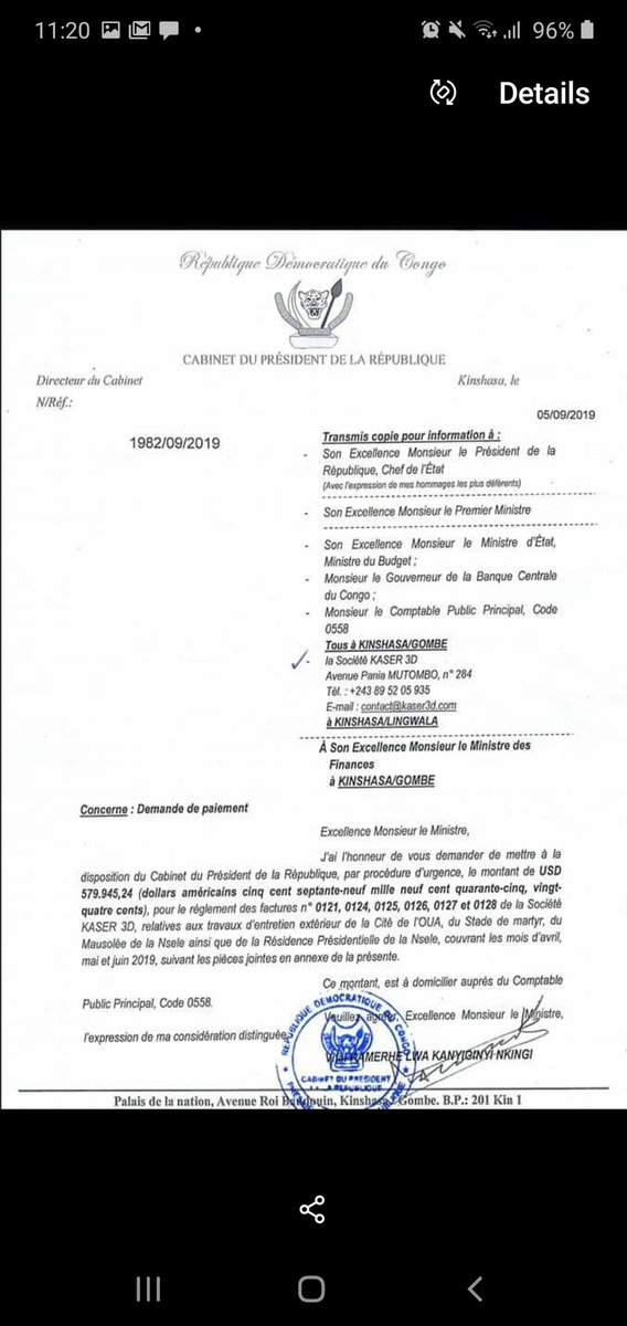 LitsaniChoukran's tweet photo. En effet. Il a ordonné toutes les dépenses autour de sauts-de-moutons à travers de lettres aux ministère des finances. Ce type de lettre 👇 ici, il demande près de 580.000 usd pour avoir lavé le stade de Martyrs et le mausolée de Tshisekedi qui n'était même pas construit! #RDCQ https://t.co/ivqbAmpFtu
