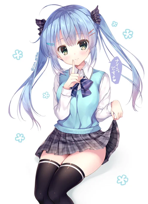 チラ見せしてくれる後輩JKな彼女ちゃん(*'ー`*)

久しぶりにツインテールなコを描きました～!😉💕
青髪も最近珍しいかも… 