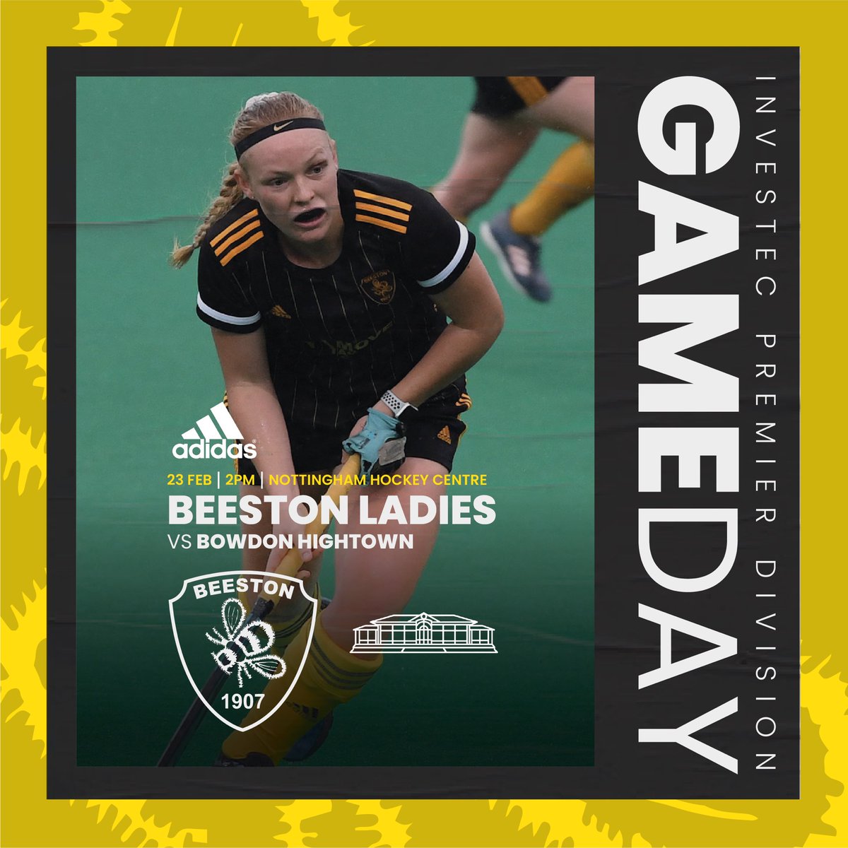 OfficialBeeHC's tweet photo. The big weekend continues for the 1st XI’s today with a double header at @HockeyNotts! Ladies are first up against @BowdonHightown at 12pm, with the men following against @ExeterUniHC at 2pm #COYB https://t.co/adm7Gem3fQ
