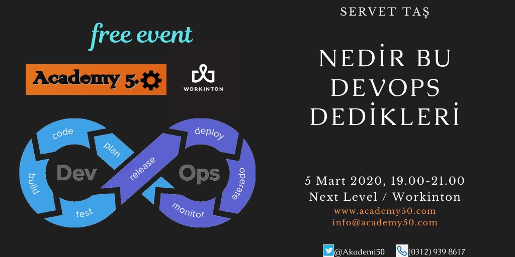5 Mart Perşembe günü son zamanların en popüler konularından #DevOps u konuşmak için, genel katılıma açık etkinliğimizde Next Level Workinton'dayız. 

#Ankara #etkinlik #bikahveicelimmi #Workintalks

Kayıt: eventbrite.com/e/95894584283